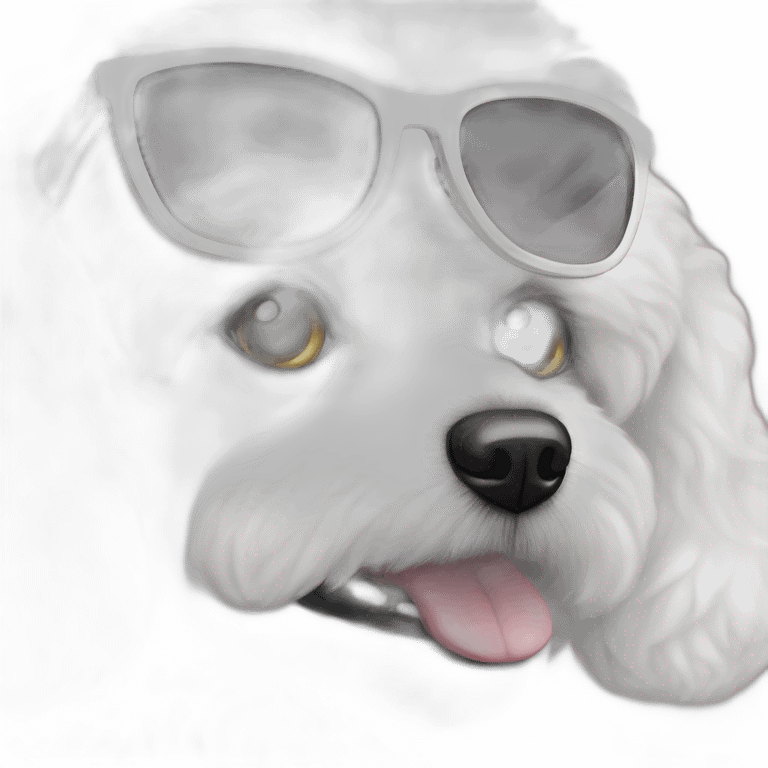 ujer piel blanca gafas pelo largo y perro bichon maltés blanco emoji