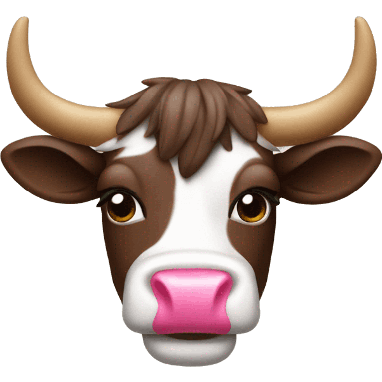 Vaca con un lazo rosa guiñando emoji