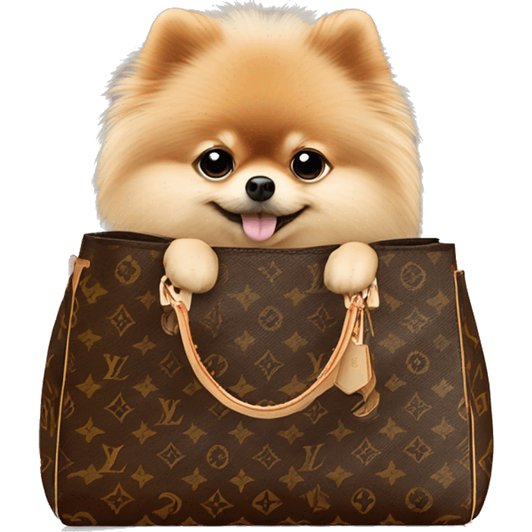 Pomeranian In a Louis Vuitton bag￼ emoji