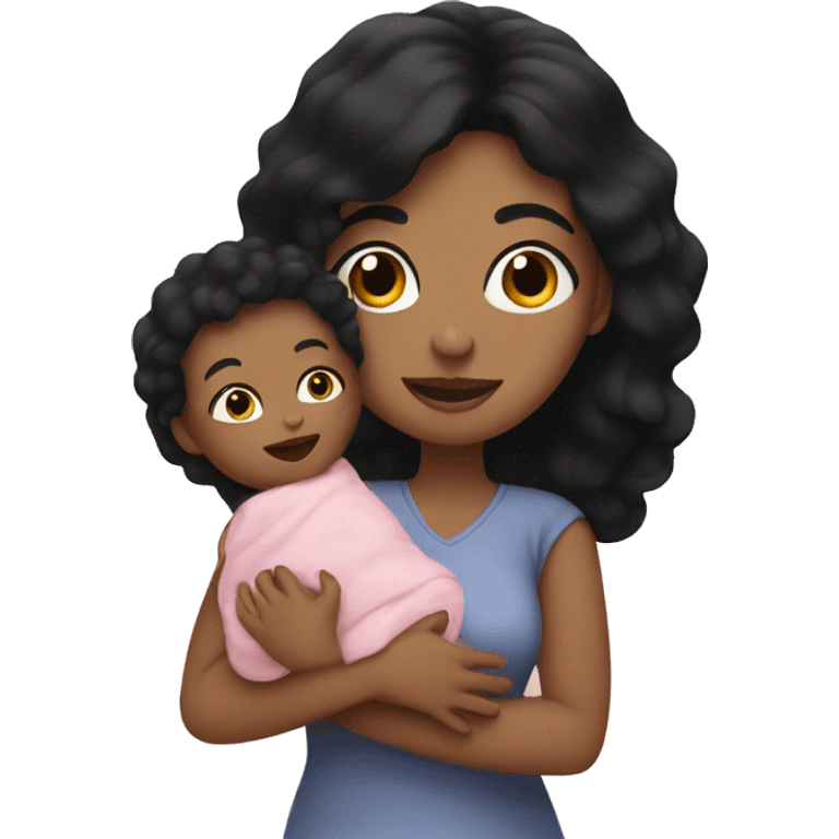 women with black hair holding a baby emoji