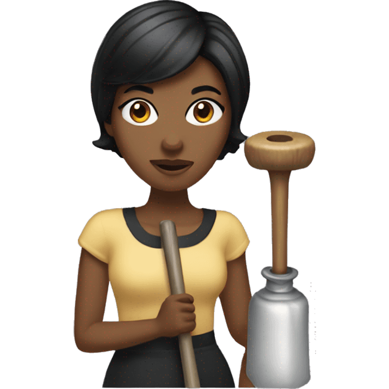 Woman with short black hair holding plunger emoji