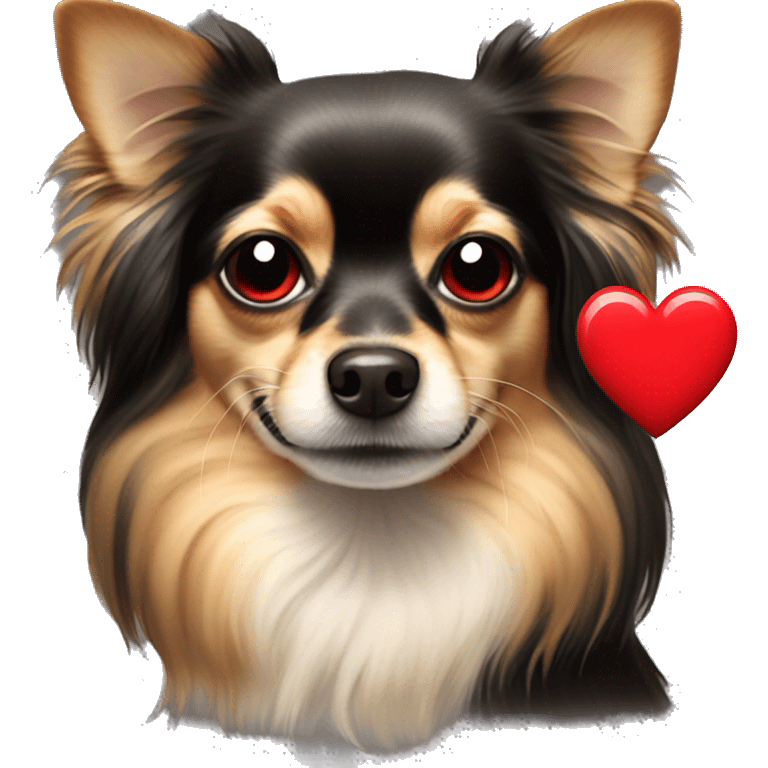 black and tan long-haired chihuahua with red heart covering each eye  emoji