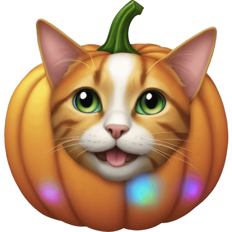 Iridescent pumpkin with cat emoji