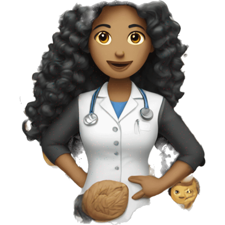 Dietitian woman with curly long black hair emoji