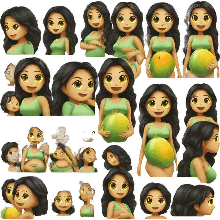 Pregnant Mango mommy with green eyes and black hair emoji