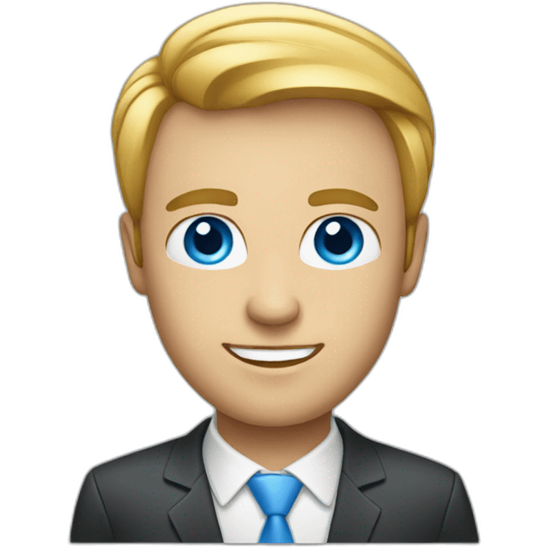 Businessman with blue eyes and computer emoji