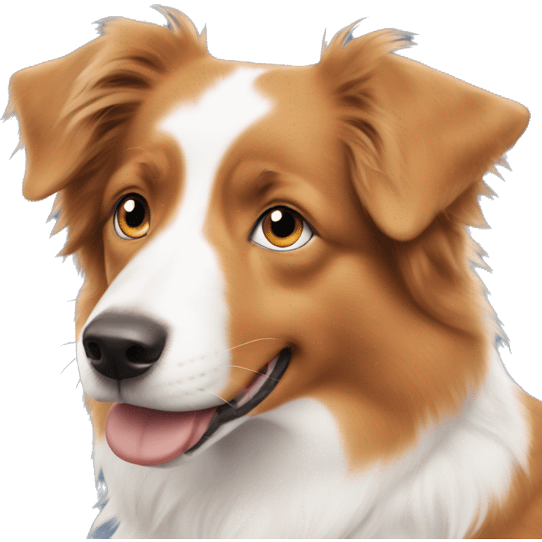 Orange Australian shepherd with no tail and blue eyes emoji