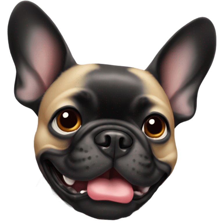 Black French bulldog with big ears tongue out emoji