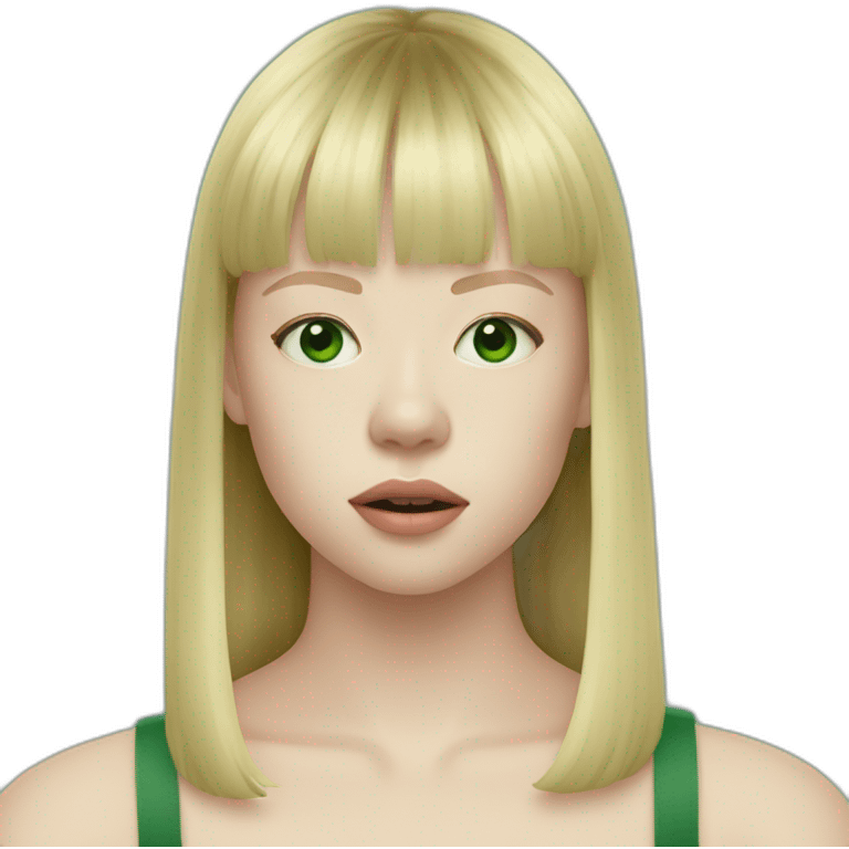 blonde Mia Goth with bangs green eyes emoji