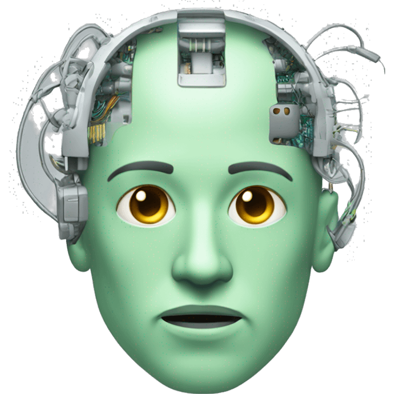 Pastel green bald male cyborg head with goatee and circuitry emoji