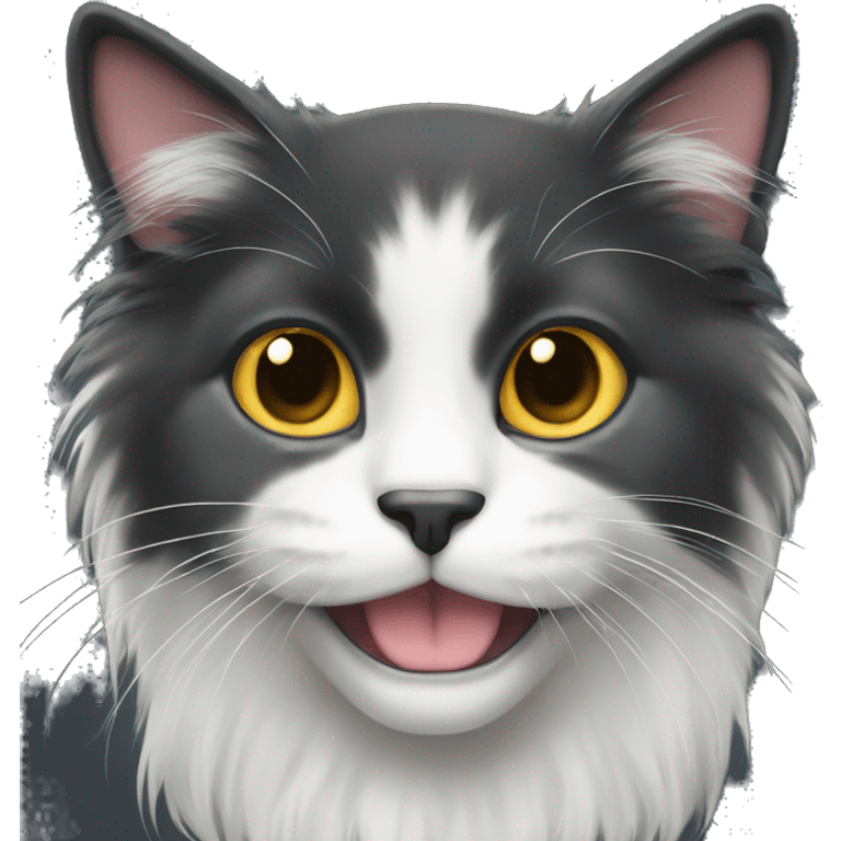 Black long haired cat with a white spot on the muzzle emoji