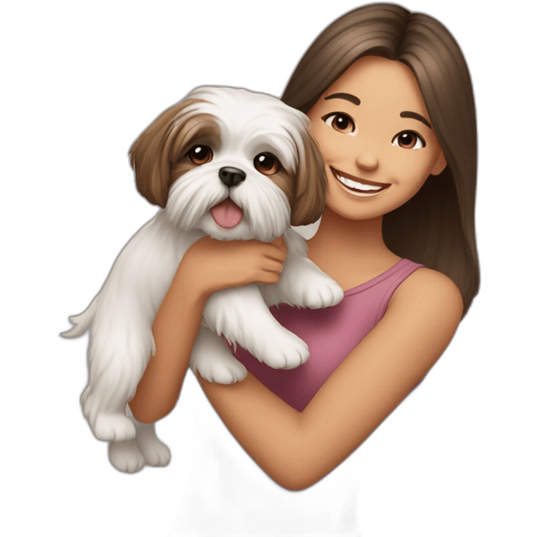 happy girl holding shih tzu dog emoji