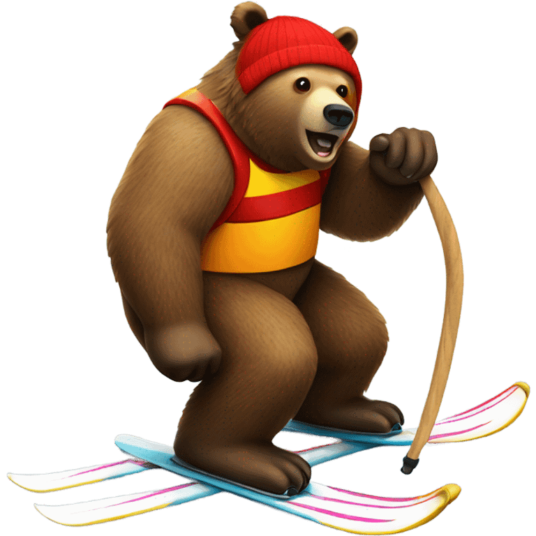 Grizzly bear skiing on skittles emoji