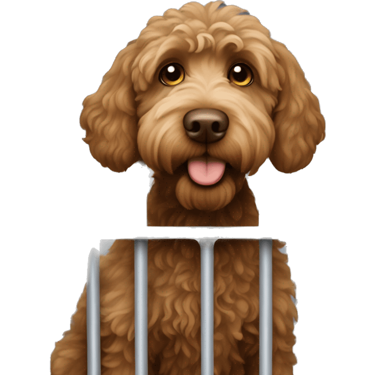 Brown labradoodle in jail behind bars emoji