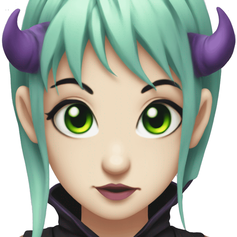 Gothic succubus girl with green eyes anime style  purple hair cutie face  emoji