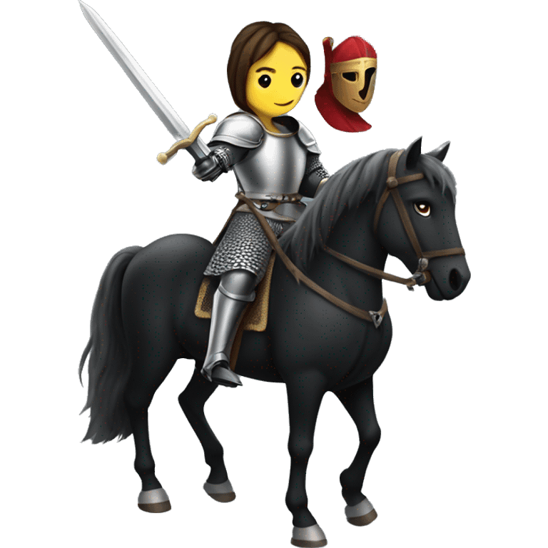 medieval female knight on a black horse with a sword emoji