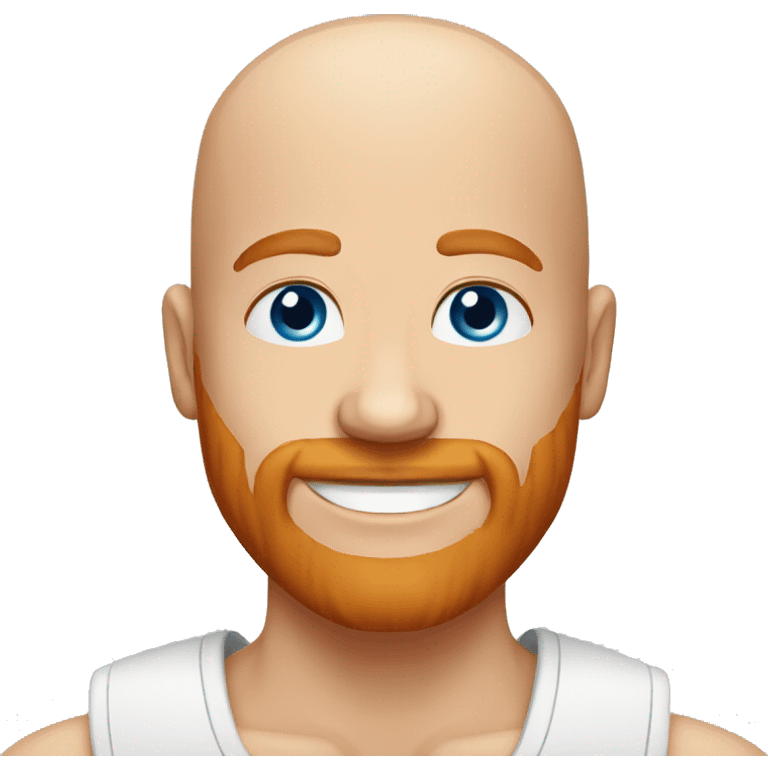 bald man, blue eyes, smiling with red patchy beard emoji