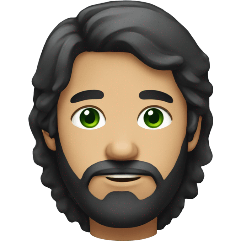 Web designer black hair with bays, green eyes, and a tight beard emoji