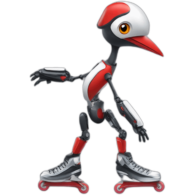 anthropogenic robotic red woodpecker skating emoji