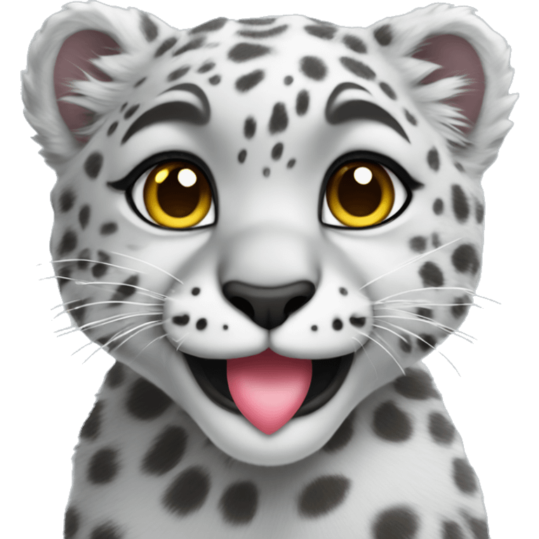 cute snow leopard shows a heart emoji