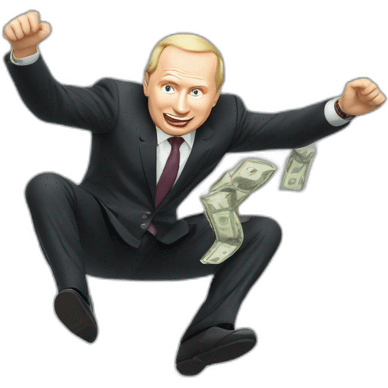 vladimir poutine jumping into a pile of money emoji