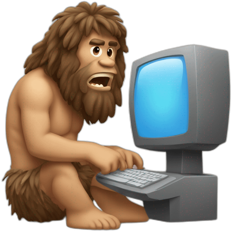 caveman with computer emoji