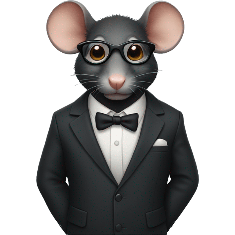 Serious black rat wearing suit and glasses emoji