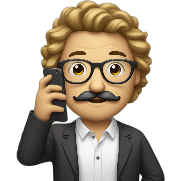 Man with mustache wearing eye glasses, holding two cell phones each one in one hand emoji