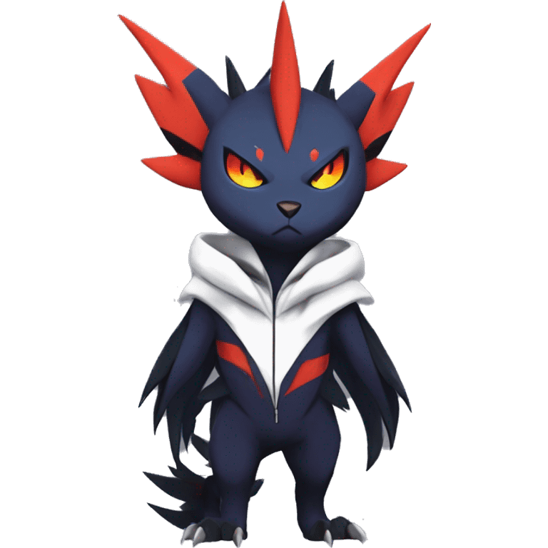 Cool Dark Edgy Absol-Noivern-Quilava-Litten-Pokémon with edgy stripes hoodie spiked collar punk Full Body emoji