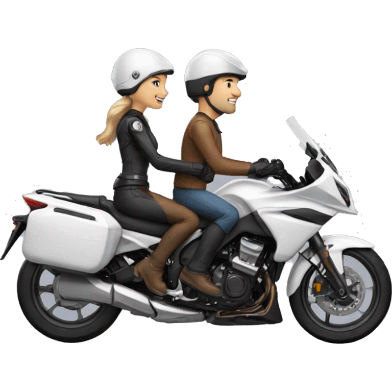 Caucasian man and woman riding on mt-10 motorcycle with helmets   emoji