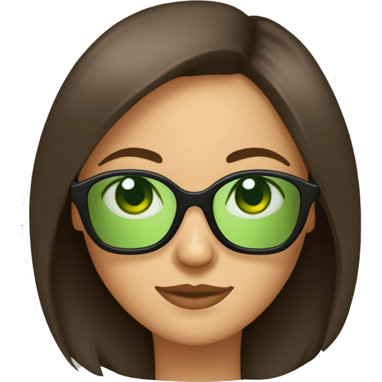 Fille brune au carré long avec des lunettes yeux vert emoji