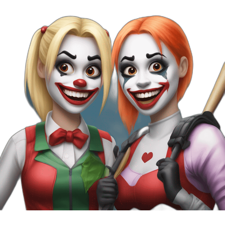 Simple Joker and Harley Quinn with chewing gum and baseball bat emoji