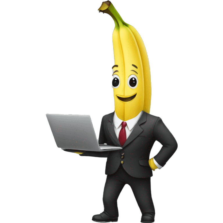 A banana in a fancy suit suit holding a laptop emoji