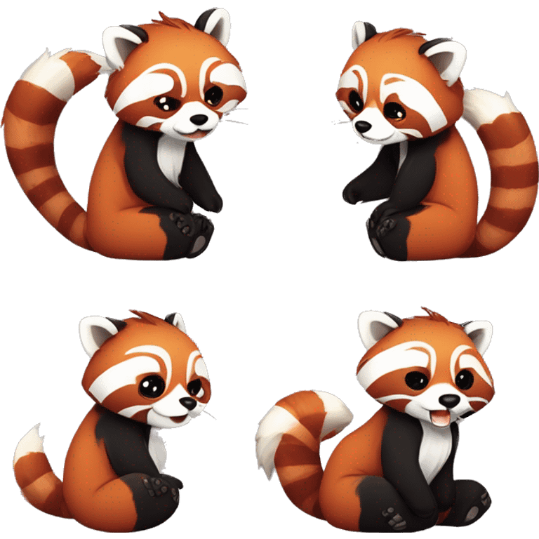 Red panda,emoji,anthropomorphic style, black strokes,solid background color,different emotions,multiple poss and expressions. 8k--ar 3:4 --style cute --niji 5 emoji