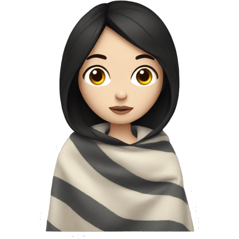 girl with pale skin and black hair with a blanket wrapped around her emoji