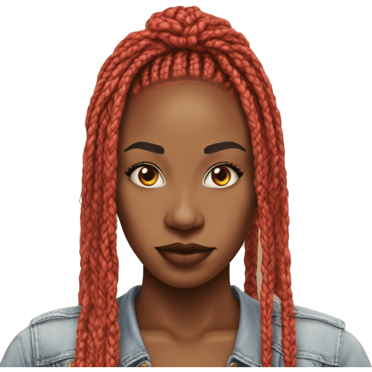 box braids color red, front facing, shoulder lenght emoji