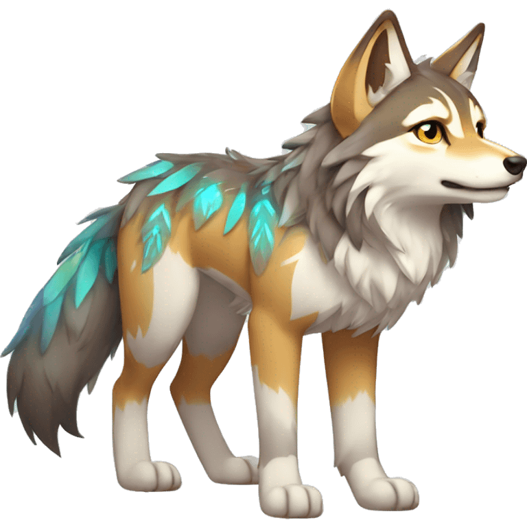 Colorful Shiny Fionbri-Falvie-sparkle-wolf-sona with tribal markings full body emoji