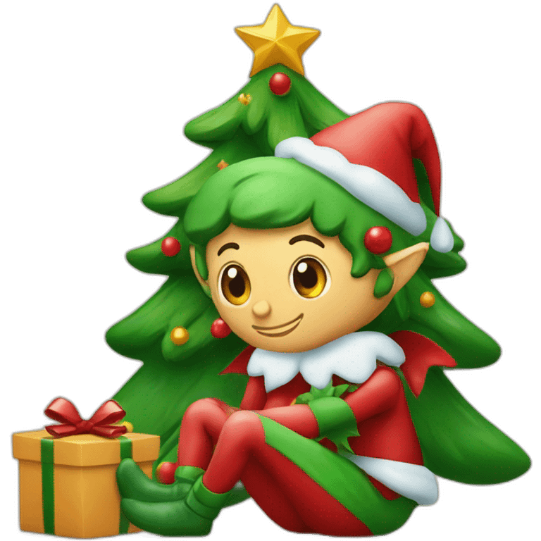 Christmas elf beside the tree emoji