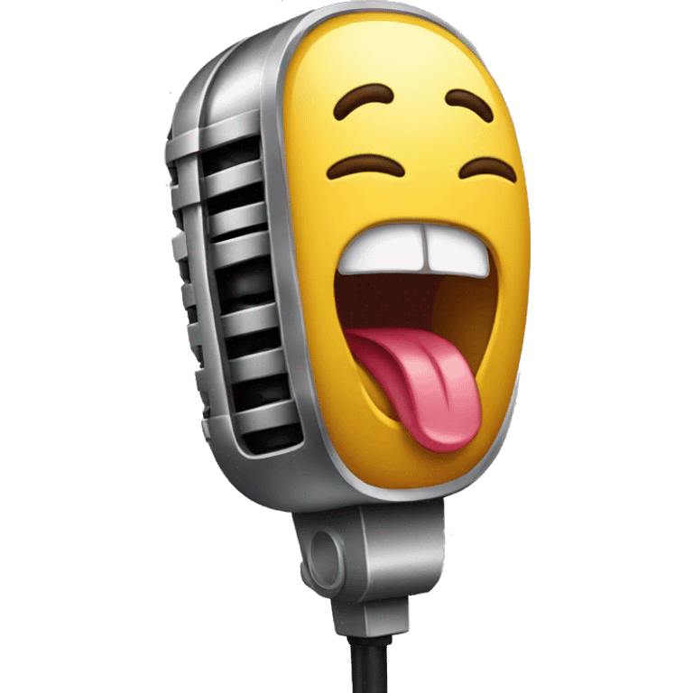 Microphone with a face that has a tongue sticking out emoji