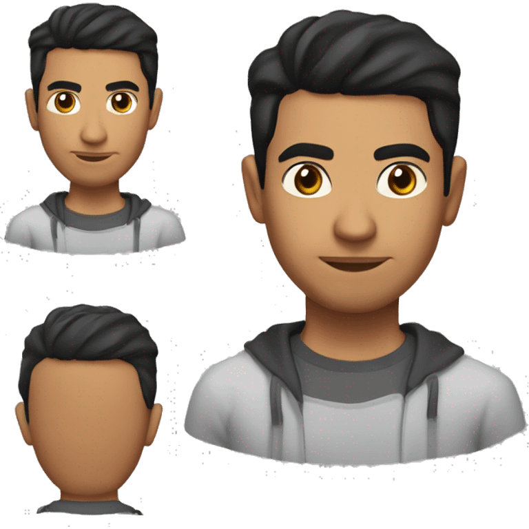 A head and shoulders shot of a 32 year old South Asian man, with short black hair, with none facial hair,   with brown eyes wearing a t-shirt. emoji