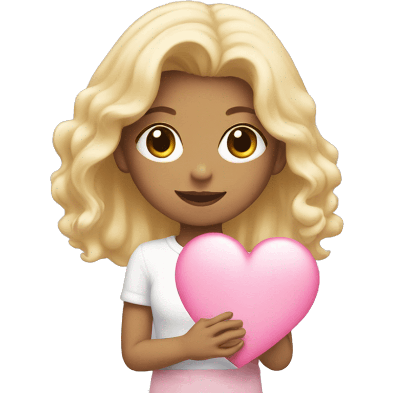 a girl with blonde hair holding a light pink heart emoji