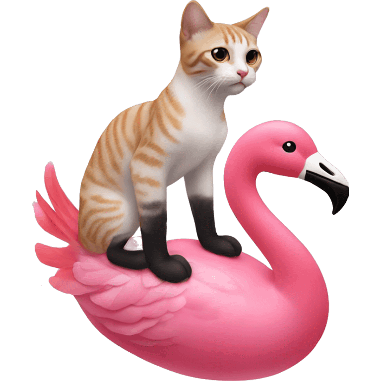 Cat riding a pink flamingo  emoji