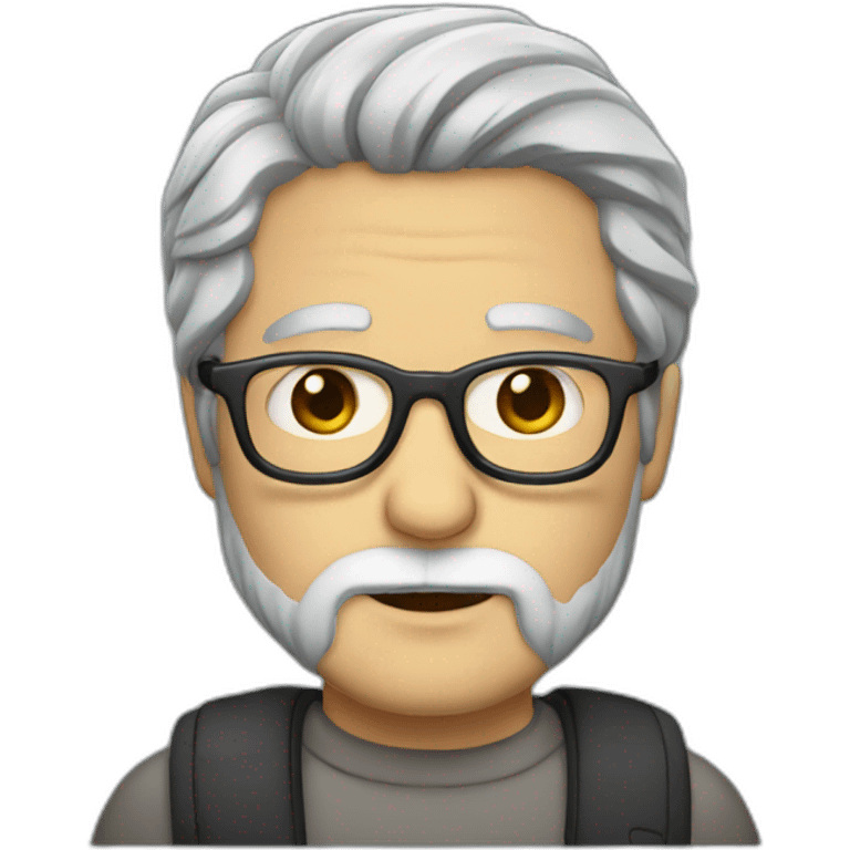 long grey hair, short grey beard, eyeglasses emoji