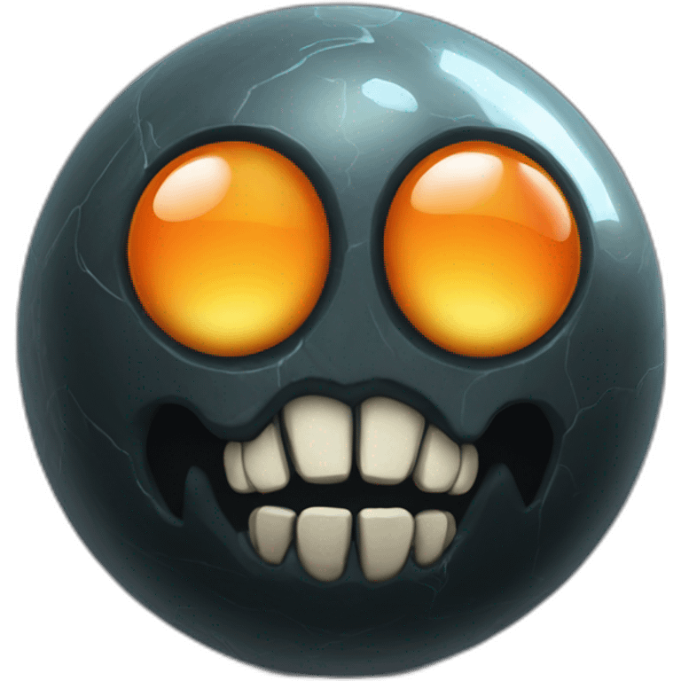 3d sphere with a cartoon saluting obsidian Skeleton Horse skin texture with orange eyes emoji