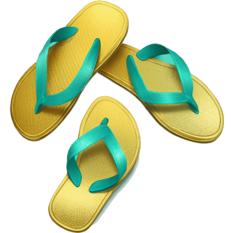 Realistic metallic gold ,dark turquoise gradient pair of summer flip flops isolated. emoji