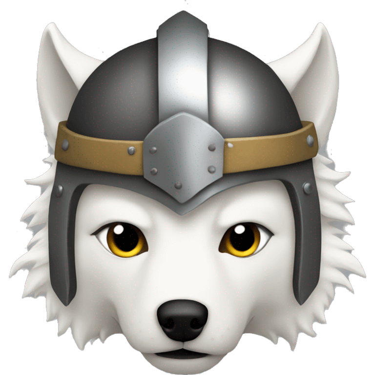 White wolf wearing a viking helmet emoji