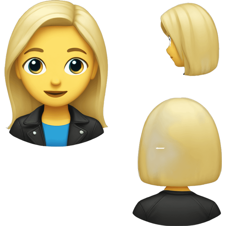 Girl with blonde hair, blue eyes, yellow t-shirt and black jacket emoji