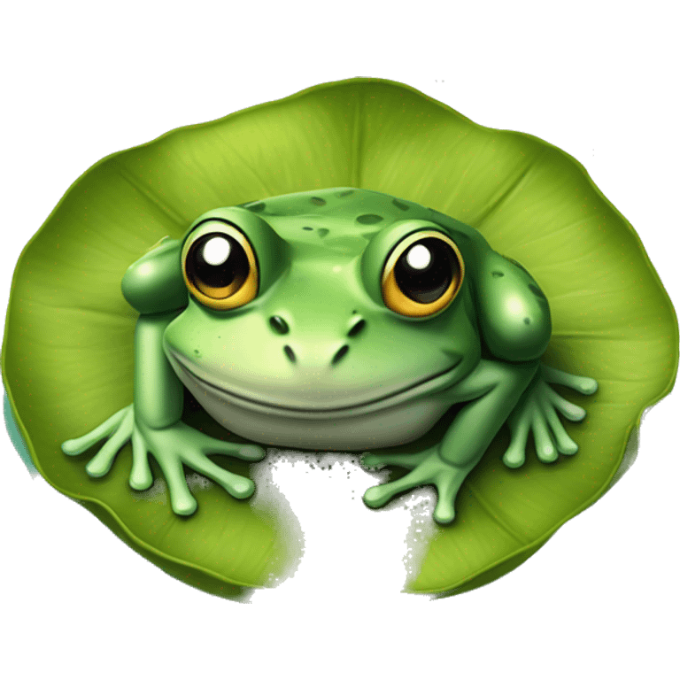 Frog looking sad but chilling on a lily pad emoji