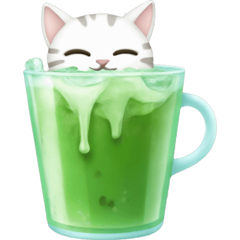 cat drinking iced matcha emoji