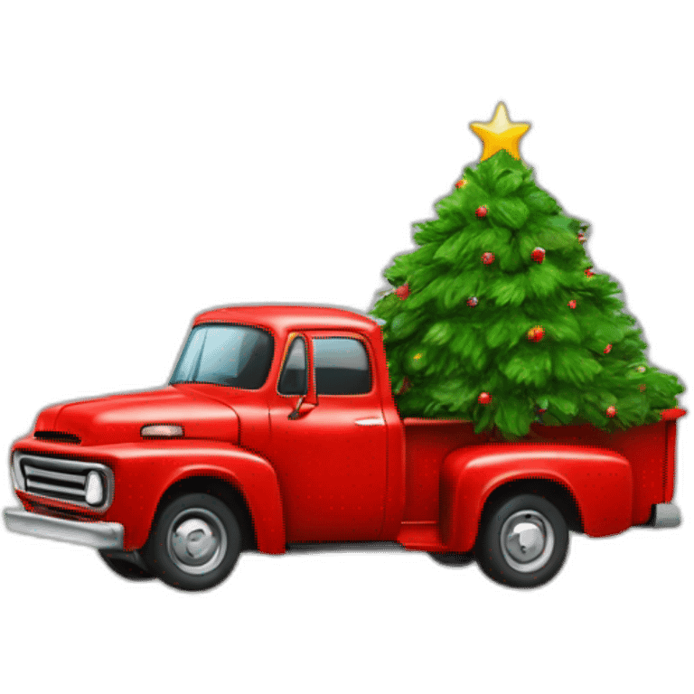 Red pick-up with Christmas tree on back emoji